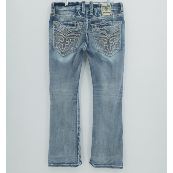 Rock Revival Jeans Men 36x29 Blue Kenn Slim Boot Western Rockabilly Distressed - Picture 2 of 14